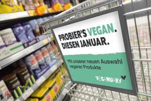 Einkaufswagen mit Veganuary-Logo