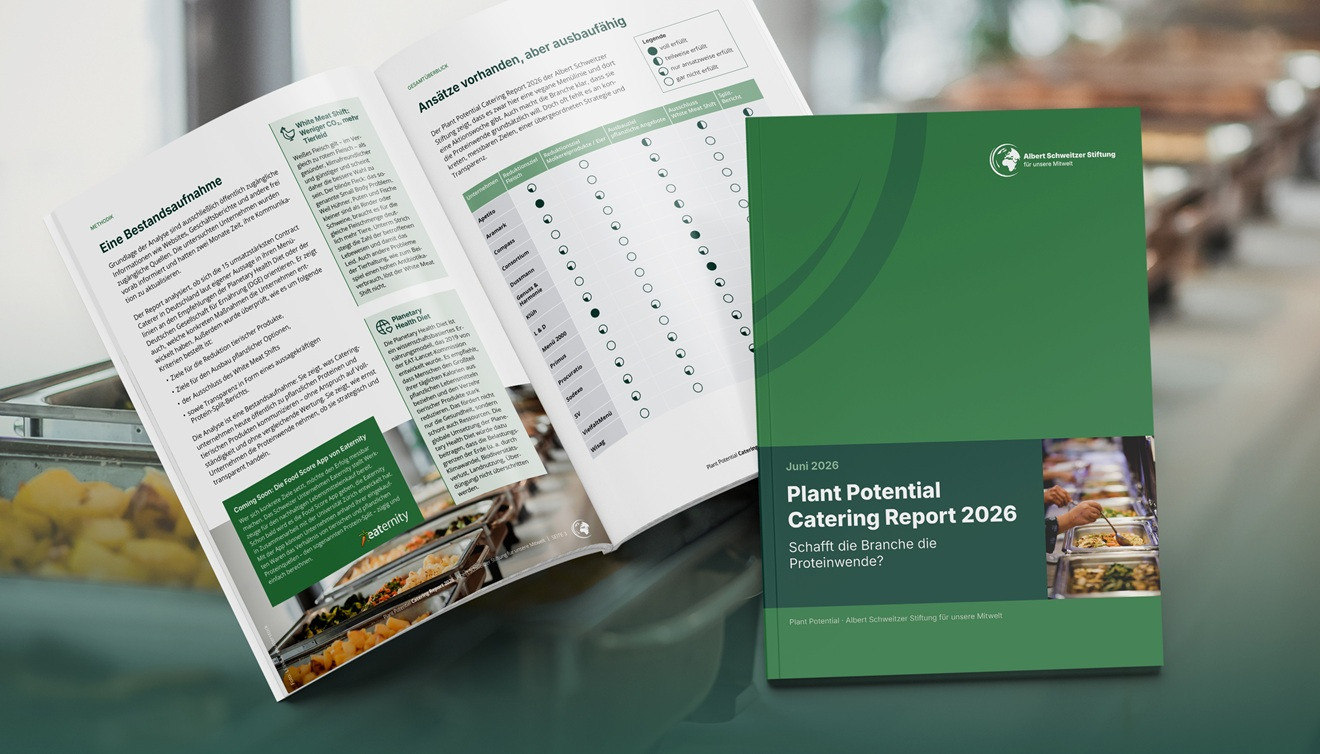Ein geschlossener sowie ein aufgeklappter Plant Potential Catering Report
